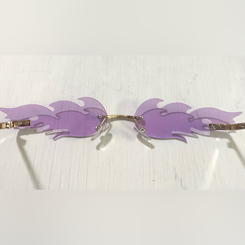 Boho-chic Festival Purple Fire Flame Special Occasion Novelty Rimless Sunglasses - Picture 3 of 10